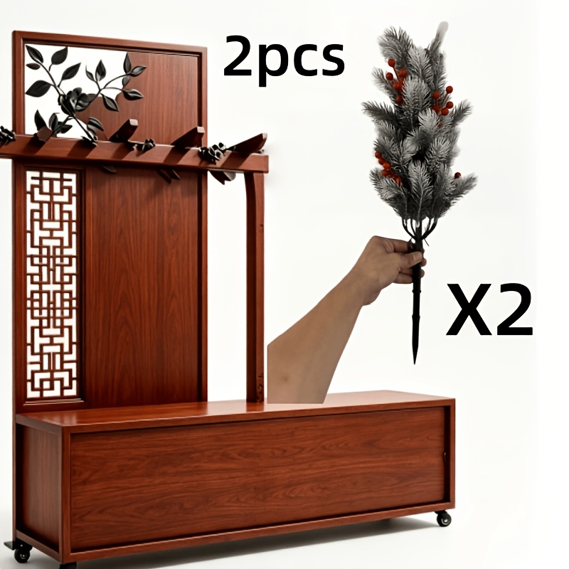 TEMU 2pcs Extra Large Realistic Cedar Christmas Trees With Red Ornaments - Outdoor/indoor Shrubs With Base Plate, Suitable For Gardens, Courtyards,