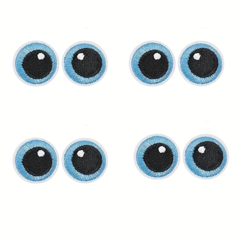 8pcs (4 Pairs) Of Blue Round Eye Embroidered Patches, Cartoon Blue Eye Fabric Patches, Doll Additions, Suitable For Arts And Crafts, Perfect For Decorating Clothes, Pants, Bags, And Hats