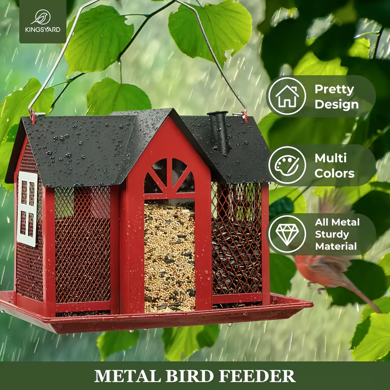 Outdoor Bird Feeder House · Designed with A Large Capacity And Equipped with Triple Feeding Ports · It Is Weatherproof, Durable And Easy to Refill - And Suitable for Outdoor Spaces, Gardens, Porches, Balconies And Country Houses