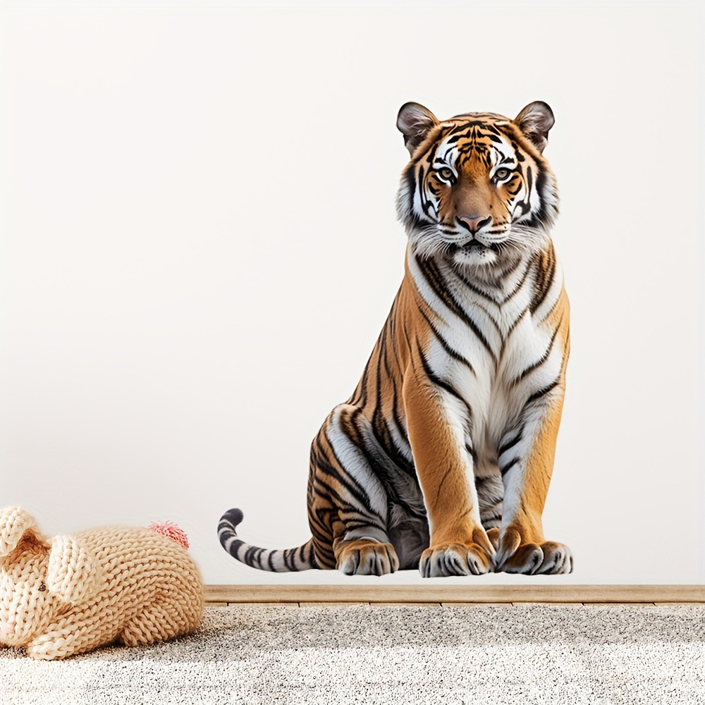 Vibrant Self-adhesive Tiger Wall Sticker - Realistic Cartoon Tiger Decal For Glass & Walls, Contemporary Home Decor With 3d Effect, Easy To Apply