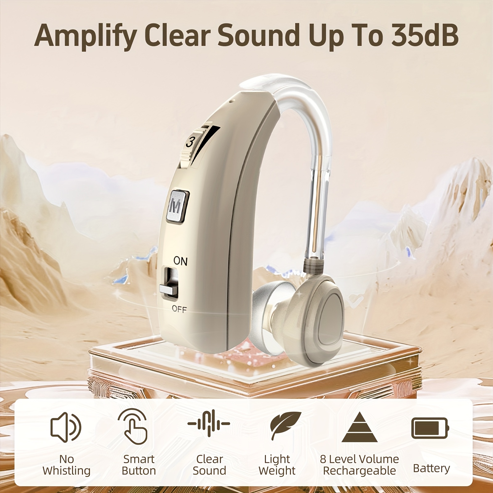 Hearing Amplifiers, USB Rechargeable Charging 48H Working Time, Comfortable And Compact Design, Polymer Lithium Battery, 4 Modes Of Sound Processing, Volume Control, Easy to Operate, Suitable for Outdoor Sports, TV And Phone, Hearing Amplifiers for