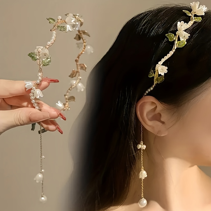 

Elegant Lily Of The Valley Faux Pearl Headband, Fairy Style Summer Hair Accessory, Fashion Hair Hoop With Floral And Faux Pearl Accents For Women