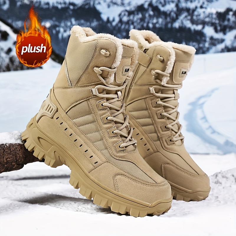 TEMU Men's Snow Boots, Winter Outdoor High-top -lined Warm Snow Boots, Camping Boots, Hiking Boots, Mountaineering Boots, Solid Color Snow Sneakers