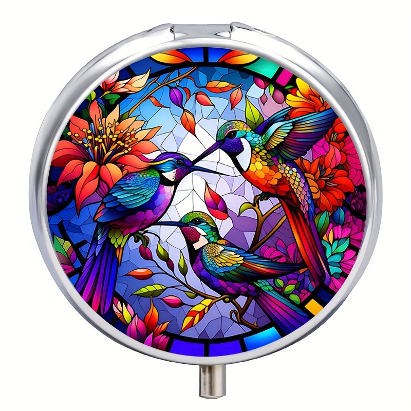 1pc bird round pill box 3 compartment medicine pill organizer mini pill box pill case for purse portable pill box for pocket or purse pill box decorative metal medicine vitamin organizer unique gift travel best holiday present details 1