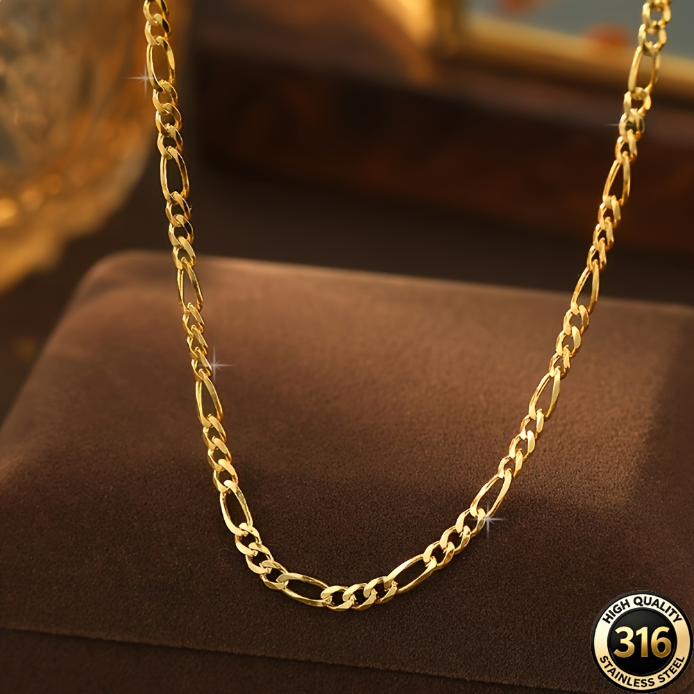 316L Stainless Steel Golden Plated Figaro Chain Necklace