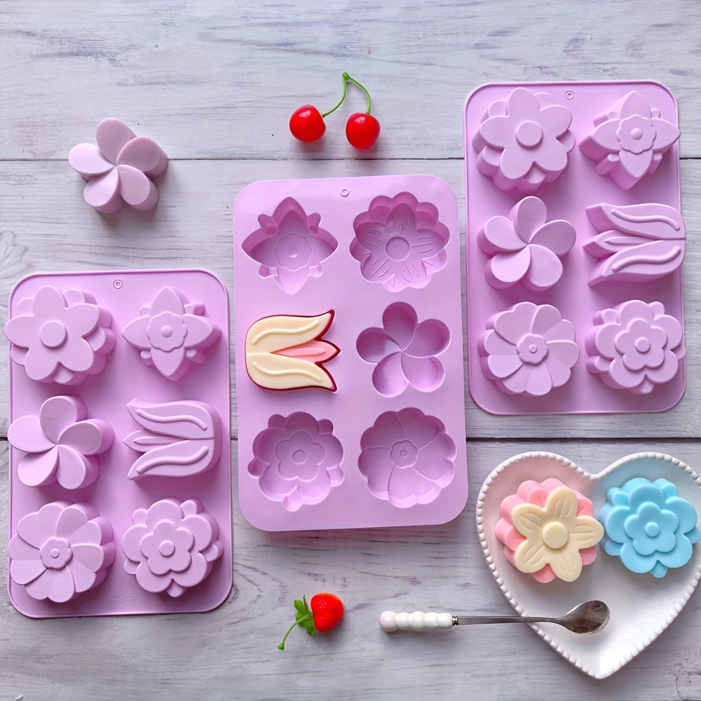 

Silicone Soap Molds Set Of 1/2/3pcs, 6-cavity Diy Craft & Flower Shapes For Making