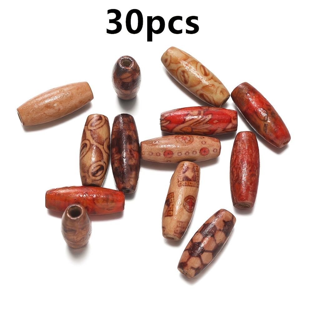 30/50/100pcs Multi-Sized Wooden Painted Drum Beads for DIY