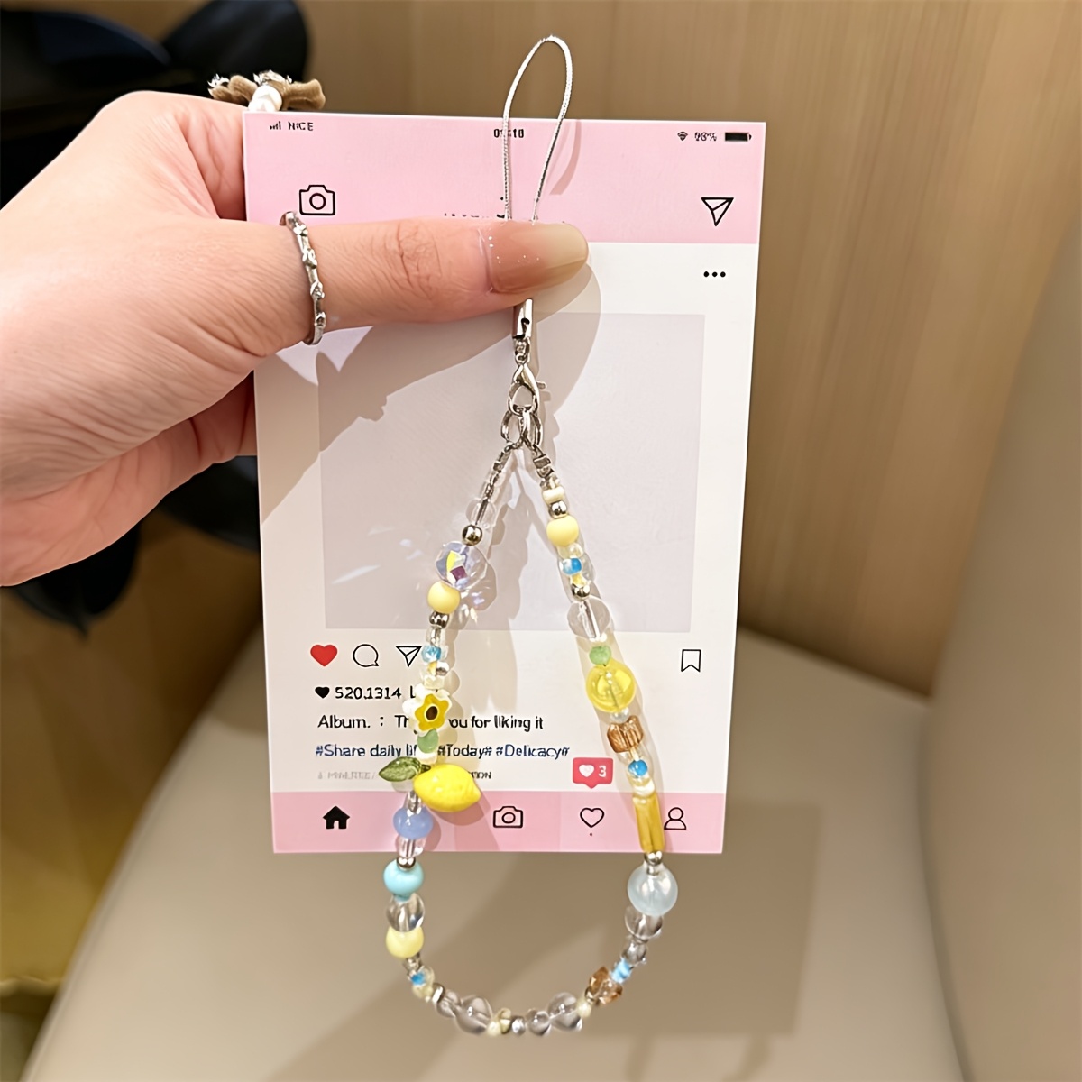 Image of Y2k Flower Lemon Colourful Beads Wristband Mobile Phone Lanyard Bracelet Camera Bag Universal Accessories Chain Gift For Girl
