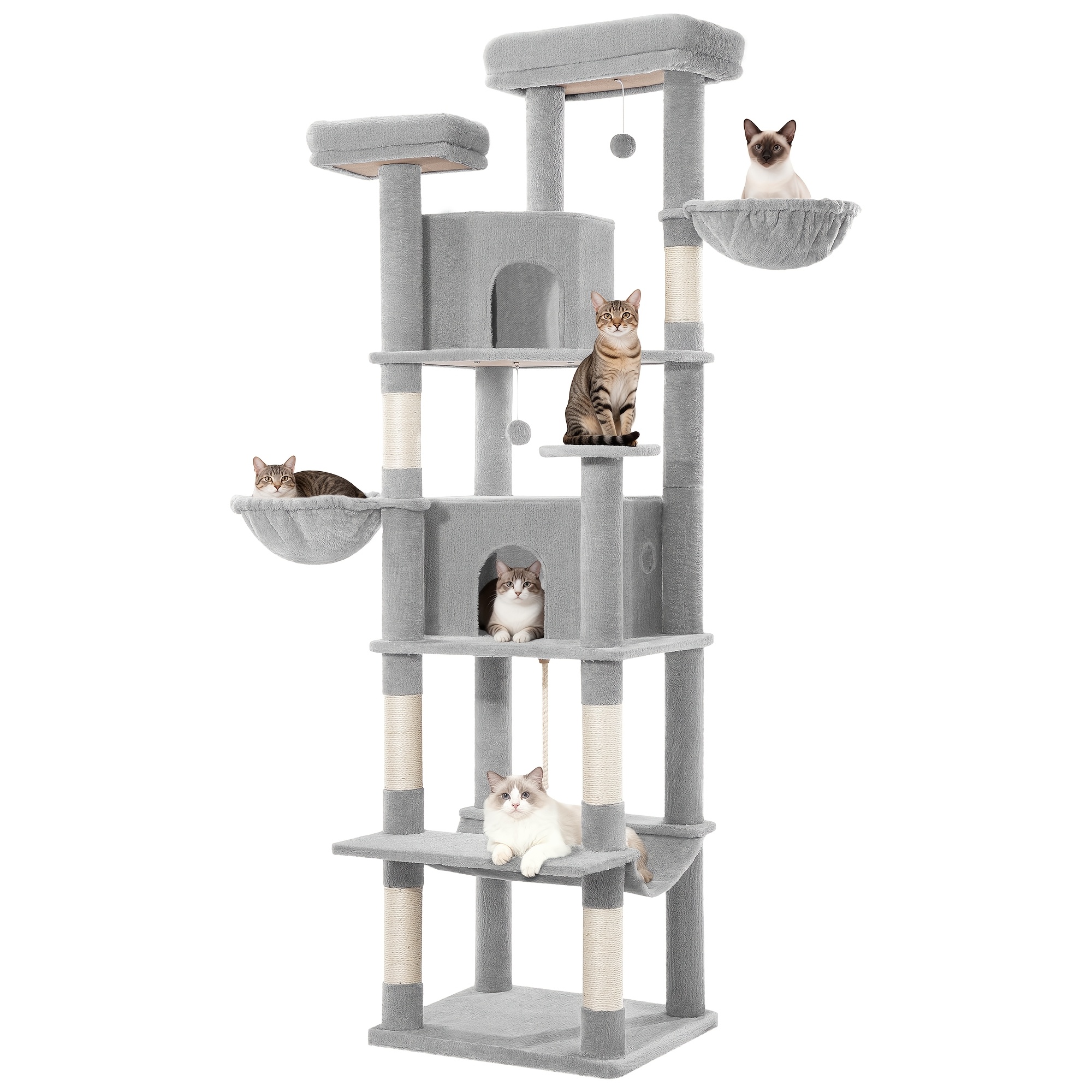 TEMU Large Cat Scratching Post, 216cm Cat Scratching Post, Large Cats, Stable With Scratching Posts, 2 Comfortable Cat Houses, 2 Perches, 2 Baskets,