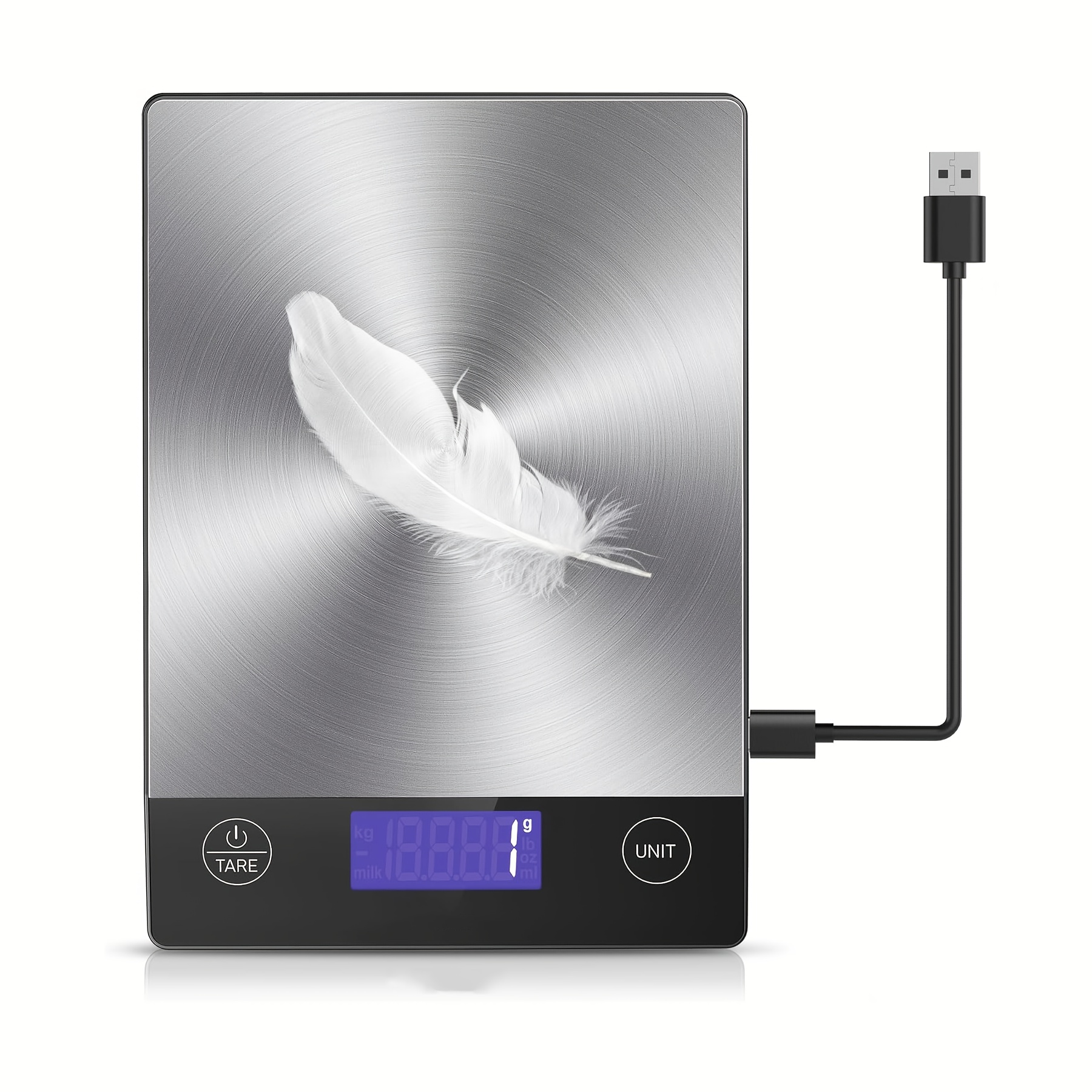 E-shop Digitale Küchenwaage in Gramm und Unzen für Kochen & Backen, Edelstahl und Sicherheitsglas, integrierter Akku mit 2 Stromversorgungen (2