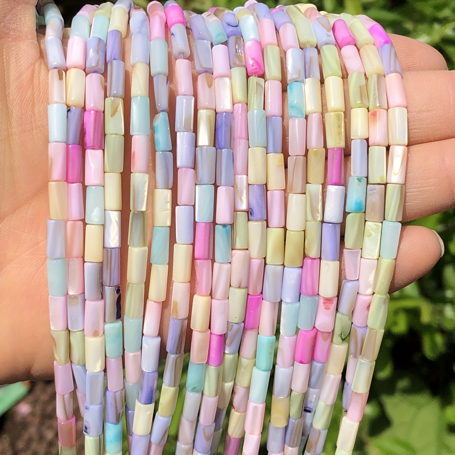 

artisanal Quality" 46pcs Macaron-colored Natural Freshwater Shell Beads, 4x8mm - Perfect For Diy Jewelry Making