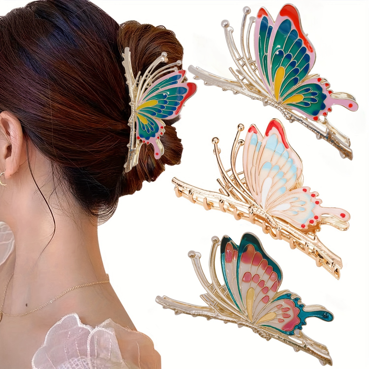 TEMU 3pcs Bohemian Style Large Metal Hairpin Suit, Color Printed Design, Suitable For Women And, Multifunctional, Suitable For Long/thick/fine Hair