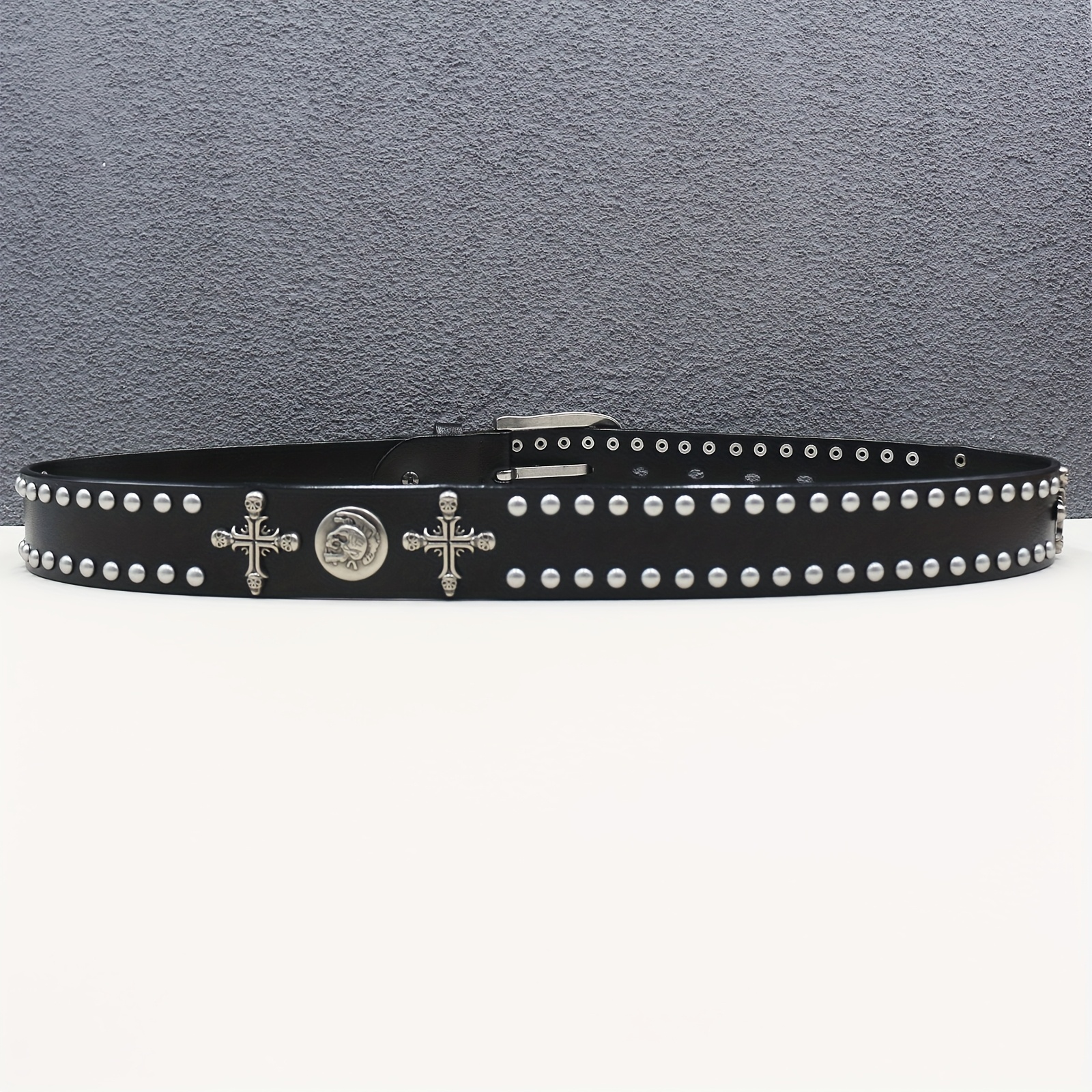 Studded Cowboy Belt with Cross Skull Design