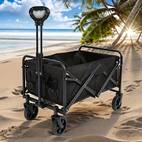 large capacity folding multi function hand truck with all terrain wheels brakes and side pockets heavy duty metal frame fabric plastic structure suitable for gardening camping beach sports and shopping portable folding transport cart sturdy plastic construction