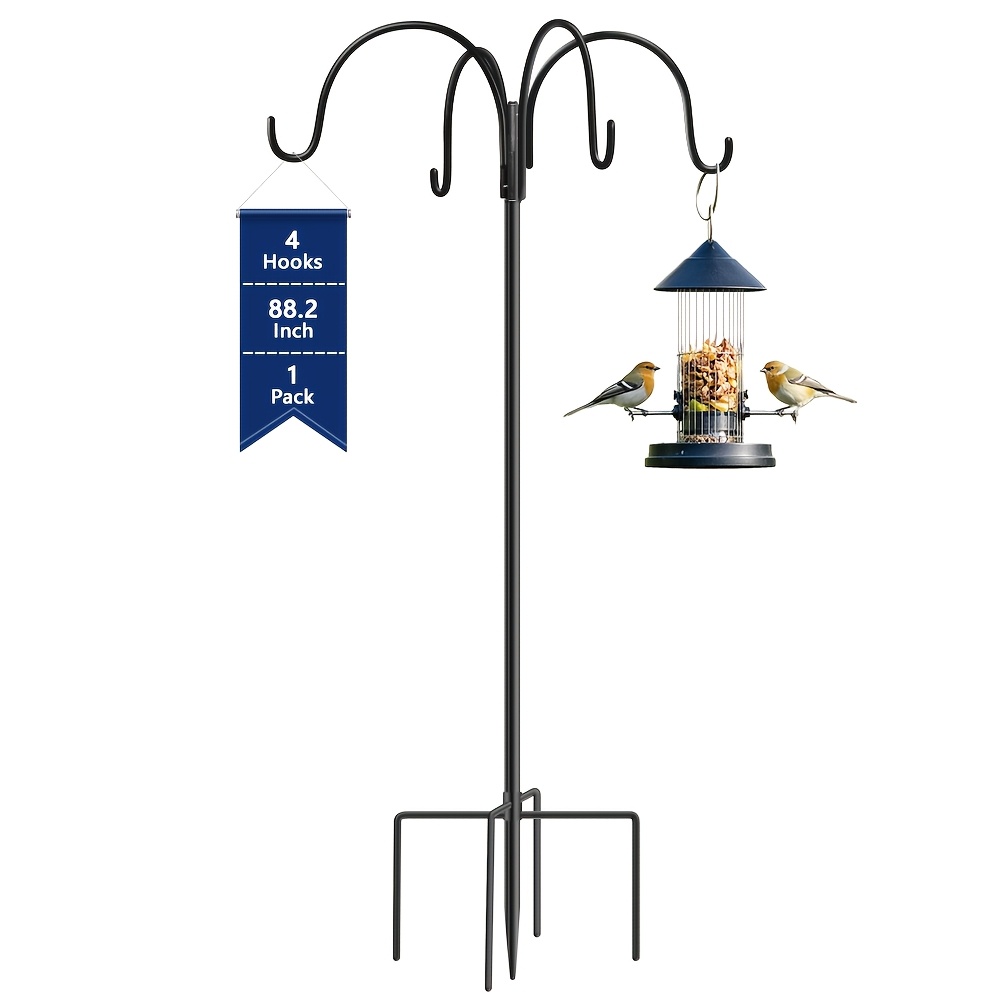 TEMU 88 Inch Heavy-duty Adjustable 4-hook Shepherd Hook, Outdoor Garden Pole With Anti-tip Base, Easy To Assemble, Ideal For Bird Feeders, Plant