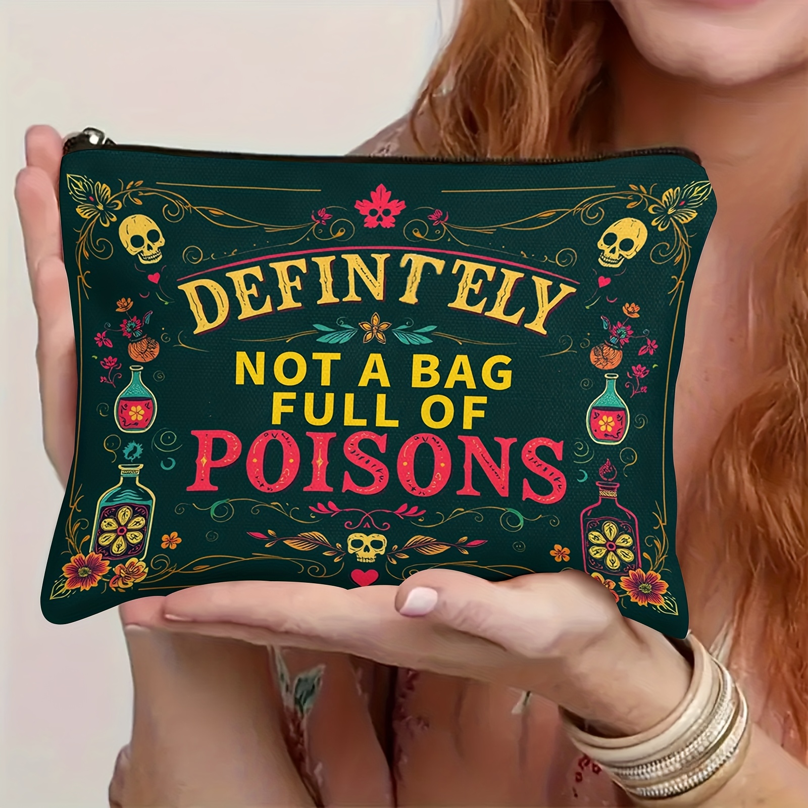 TEMU Funny Gothic Makeup Bag - Not A Bag Full Of Poisons Cosmetic Pouch - Vintage And Potion - Spooky Halloween Travel Organizer For Women, , Or Goth