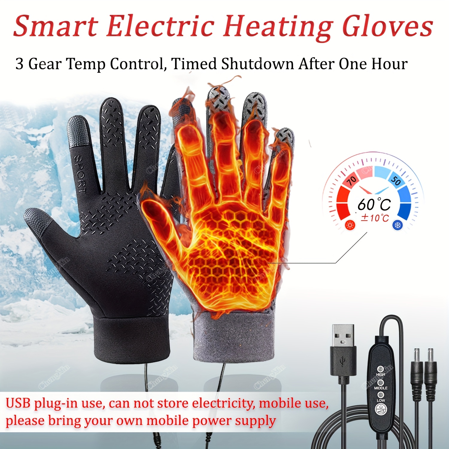 

Usb Gloves For Sports, 3 Temperature Settings, Touchscreen Compatible, Lightweight & Breathable, No Battery Required, Intelligent Temperature Control For Performance