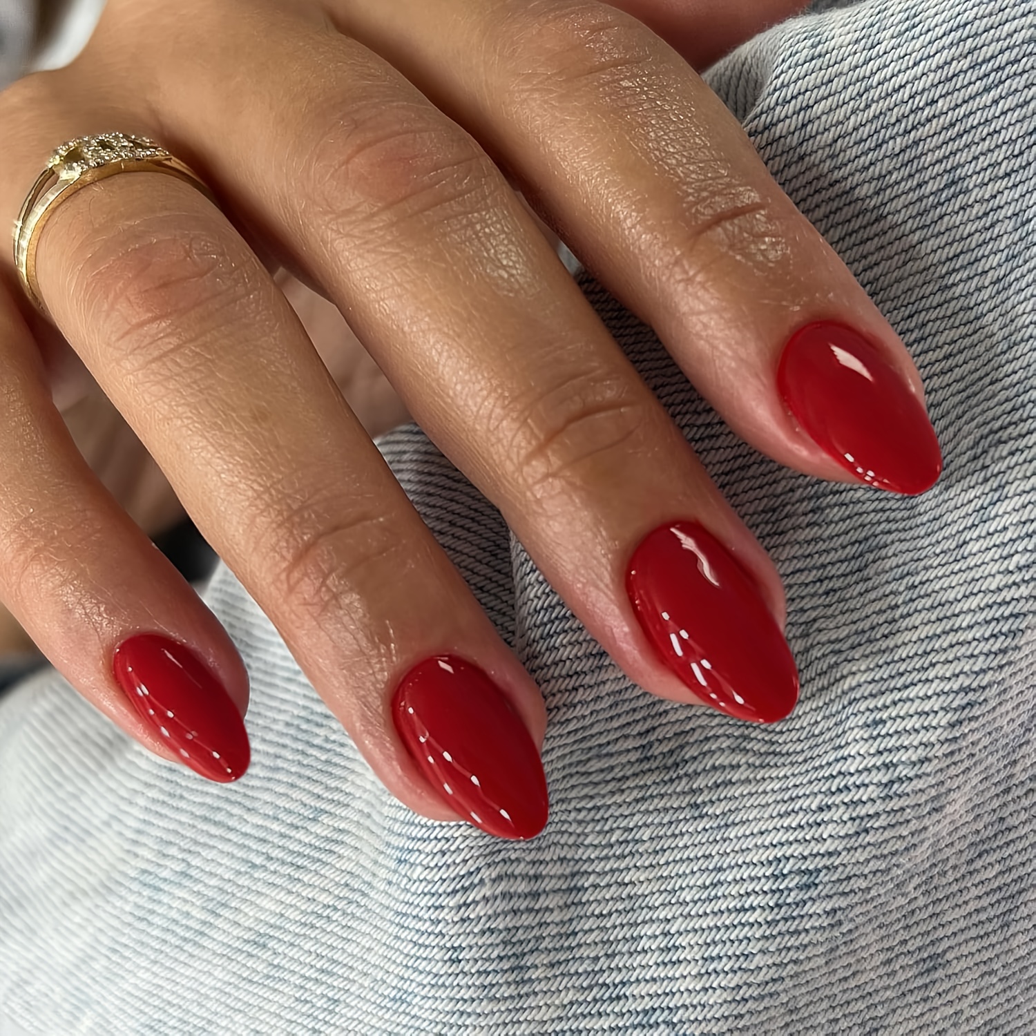 

24-piece Red Shaped Short Nail Set, Solid -on Nails For Parties And Wear