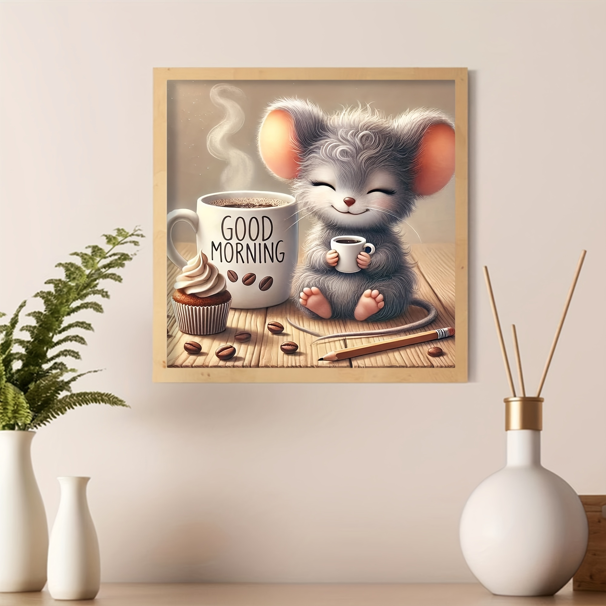TEMU 1 Set - Creatief Koffie Muis Borduurpakket, DIY Garen Kunst Handwerk, 11CT Borduurstof Schilderij Decoratieve Ontwerp, Handgemaakte Borduurprint