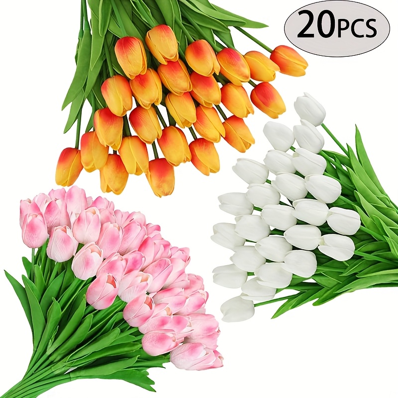 

20pcs Artificial Tulip Bouquet, Pu Tulips, Realistic Flower Arrangement, Home Decor, Wedding Decorations, Adjustable Stems, Vivid Petals