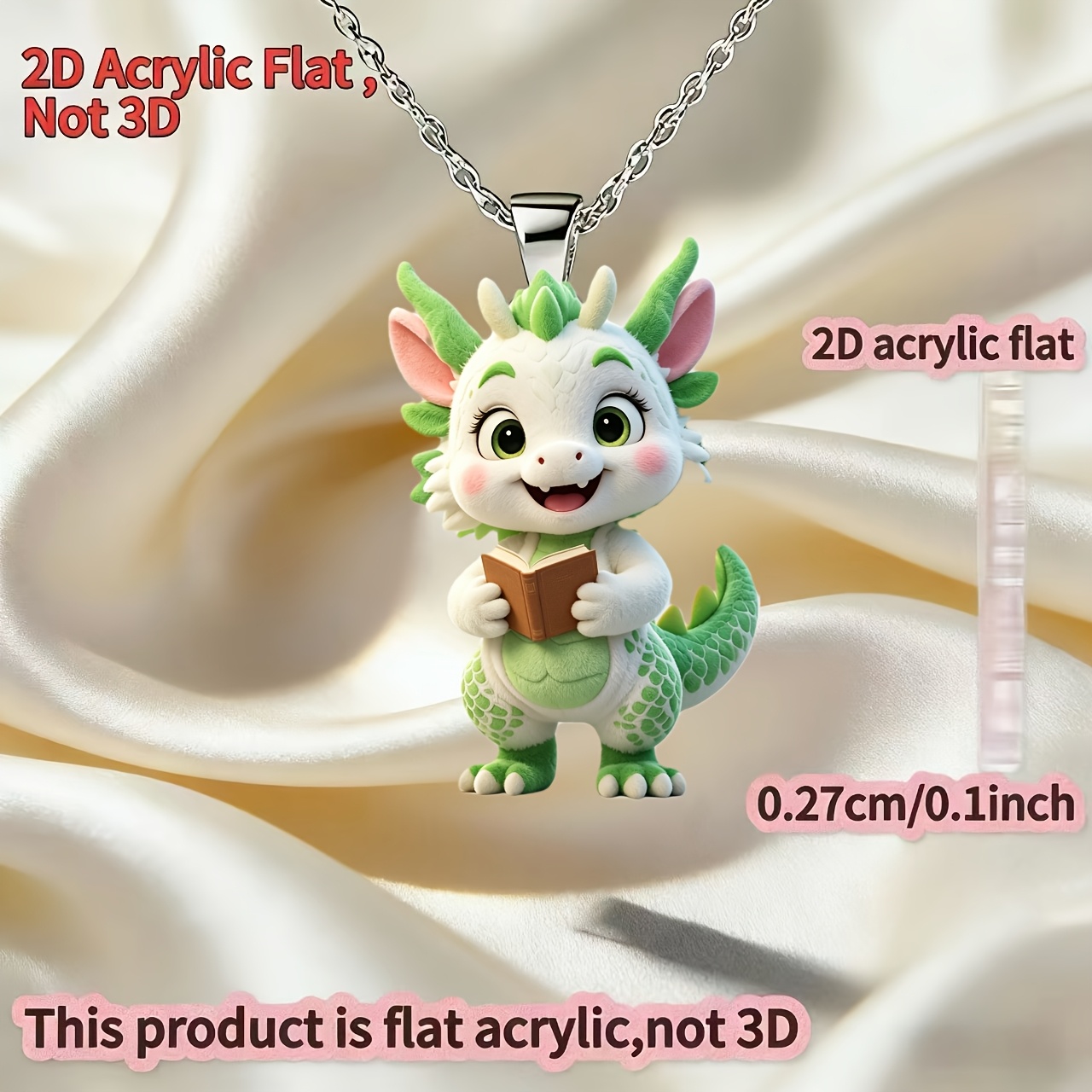 Y-Shaped Women's Necklace with Cute Dragon & Book Pendant