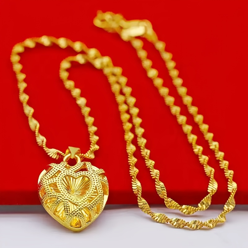 TEMU Light Luxury Versatile Women's Necklace With Golden Hollow Heart-shaped Pendant