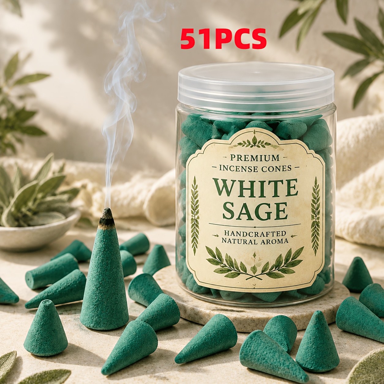 TEMU Cônes de Sauge Blanche de Qualité Supérieure, Cônes Artisanaux, Fournitures de Parfum pour Maison, Cônes Aromatiques, Décoration Parfumée