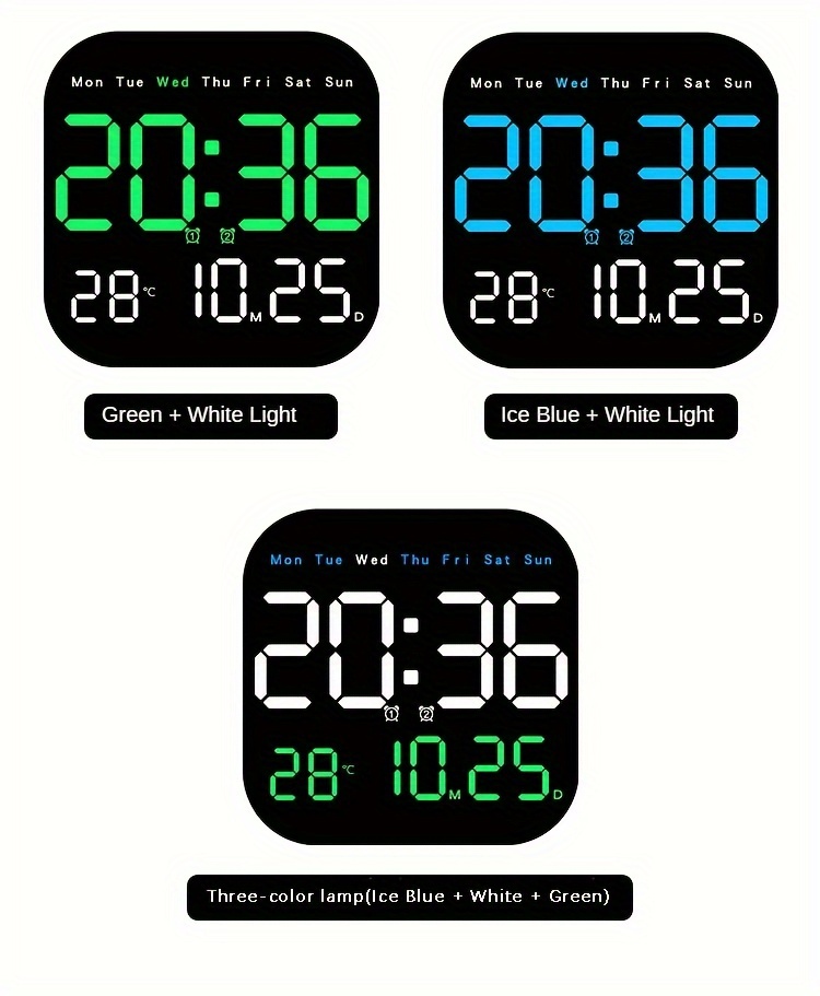 large led digital wall clock with remote control usb powered rechargeable   alarm temperature display calendar for bedroom details 13