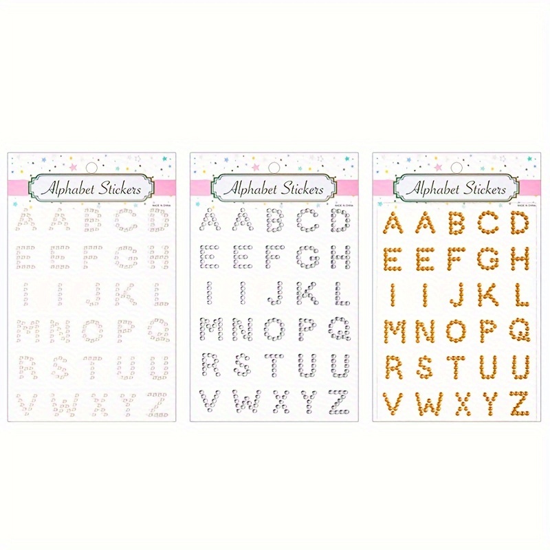 TEMU 3-pack Transparent Crystal Acrylic English Letter Stickers, Acrylic Rhinestone Letter Stickers, Suitable For Journal, Photo Album, Decoration,