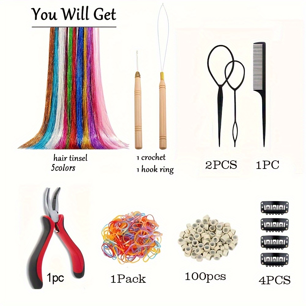 Image of 48-inch Sparkling Hair Tinsel Kit With Tools - Heat Resistant, Vibrant & Glittery Hair Extensions Set For Women And Men, Includes Scissors, Clips, And Brushes