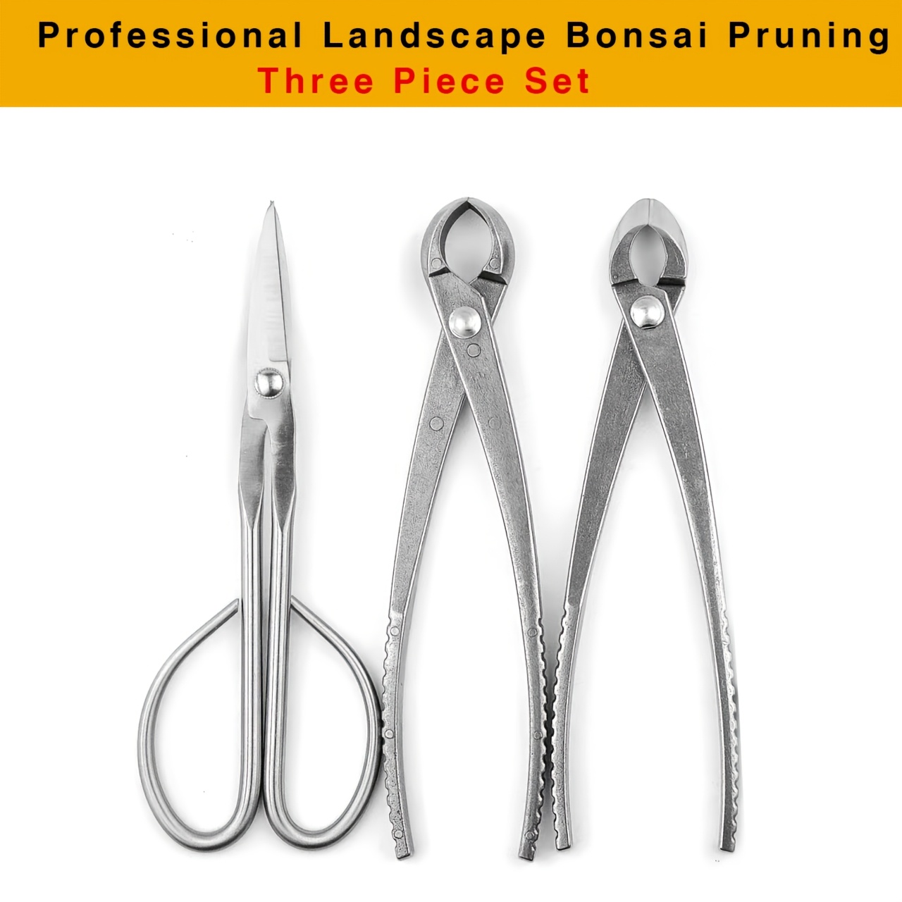 Image of Stainless Steel Professional Gardening Scissors, Bonsai Pruning Shears, Bud Pruner, Shaping And Ball Joint Shears, 3pcs Set For Potted Plant Trimming, Pruning Tool