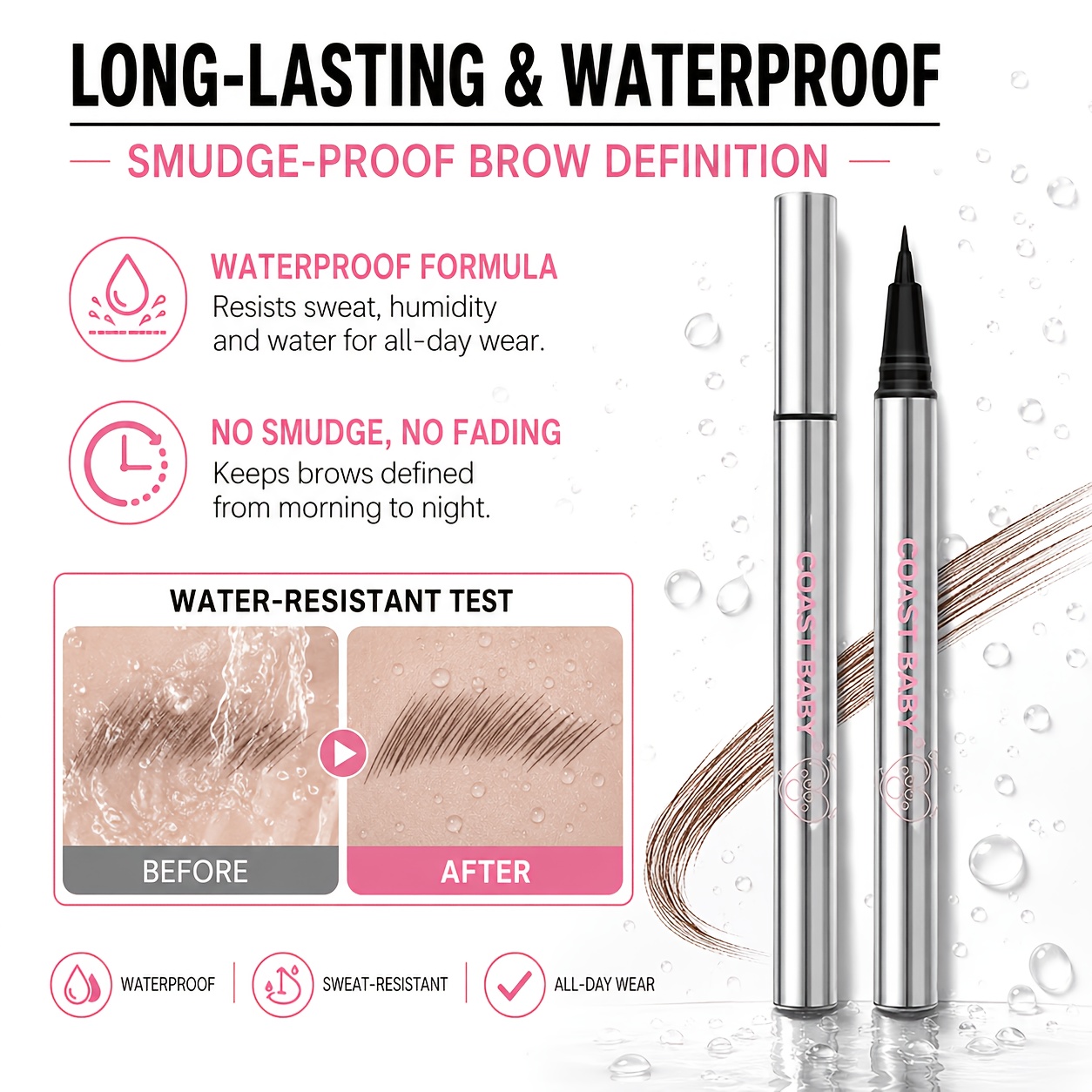 Vibrant Color Payoff Liquid Eyebrow Pen with Ultra-Fine Tip