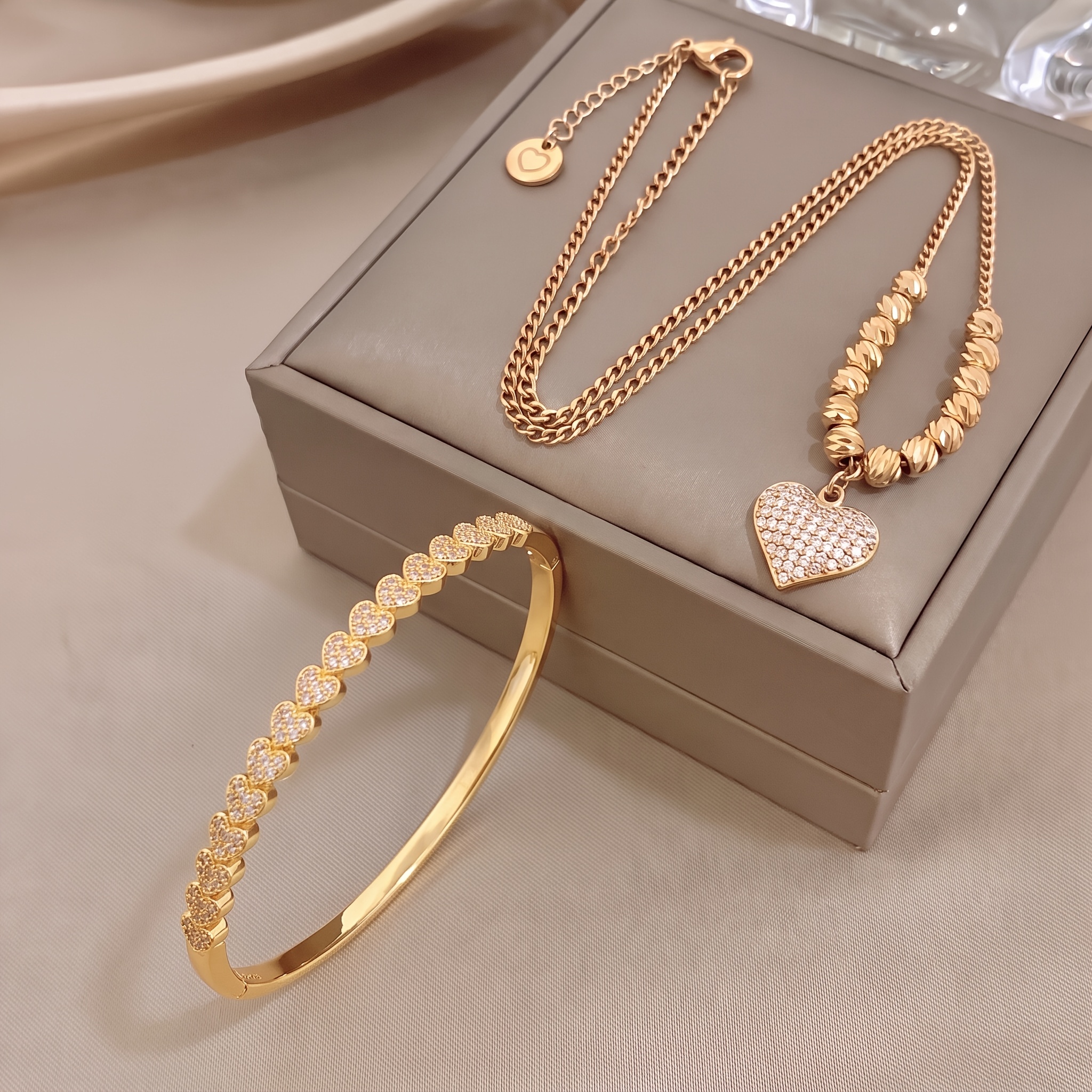 2pc Unisex 18K Gold Plated Bracelet & Necklace Set