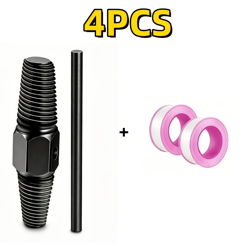 TEMU 4pcs Set: Double-ended Broken Screw Extractor With Tape, Widened And Thickened Faucet Pipe Waterproof Tape. Damaged Remover With Handle Shaft,