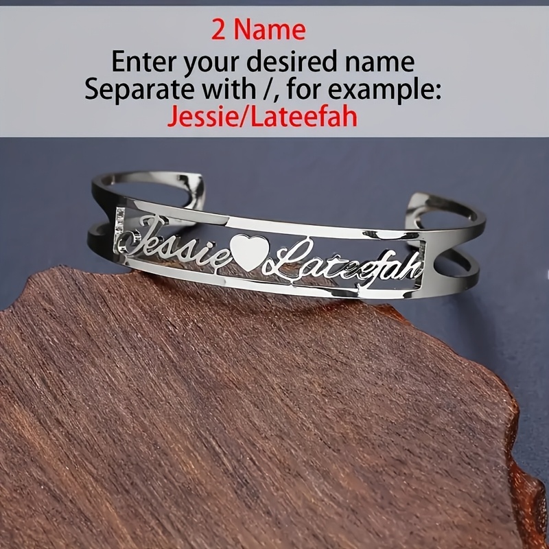 TEMU Custom Exquisite Heart Cuff Bracelet, 18k Plated, Customizable With English Name, Couple Bracelet, Personalized Decoration, Fashion Font
