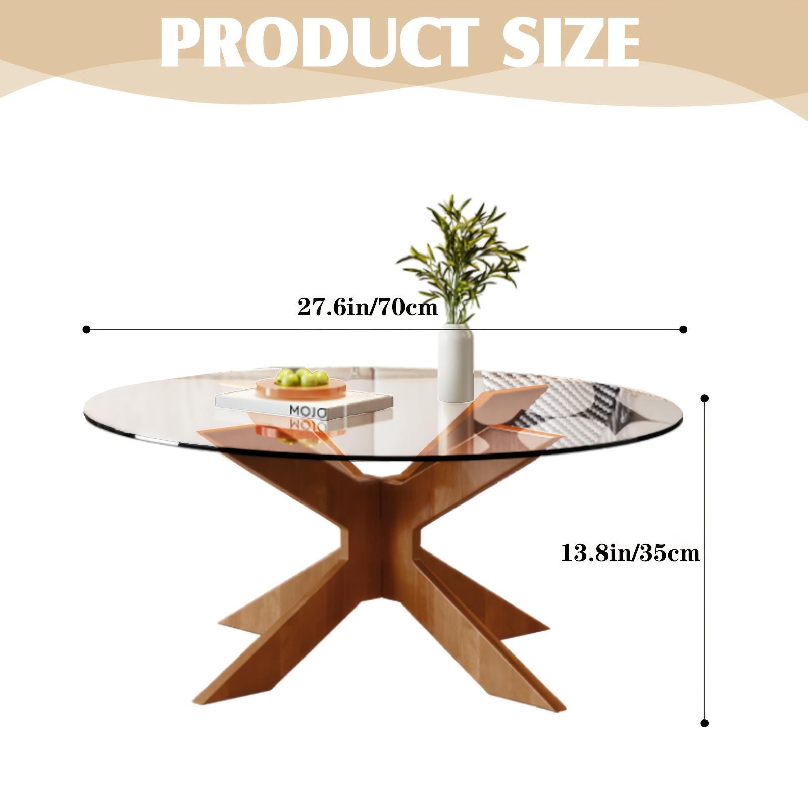 Modern Round Glass Coffee Table With Solid Wood Base & Tempered Glass Top - Space- Shatterproof Suitable For Living Room, Sofa - Assembly, / Table ( In 50cm, 70cm, 80cm) -