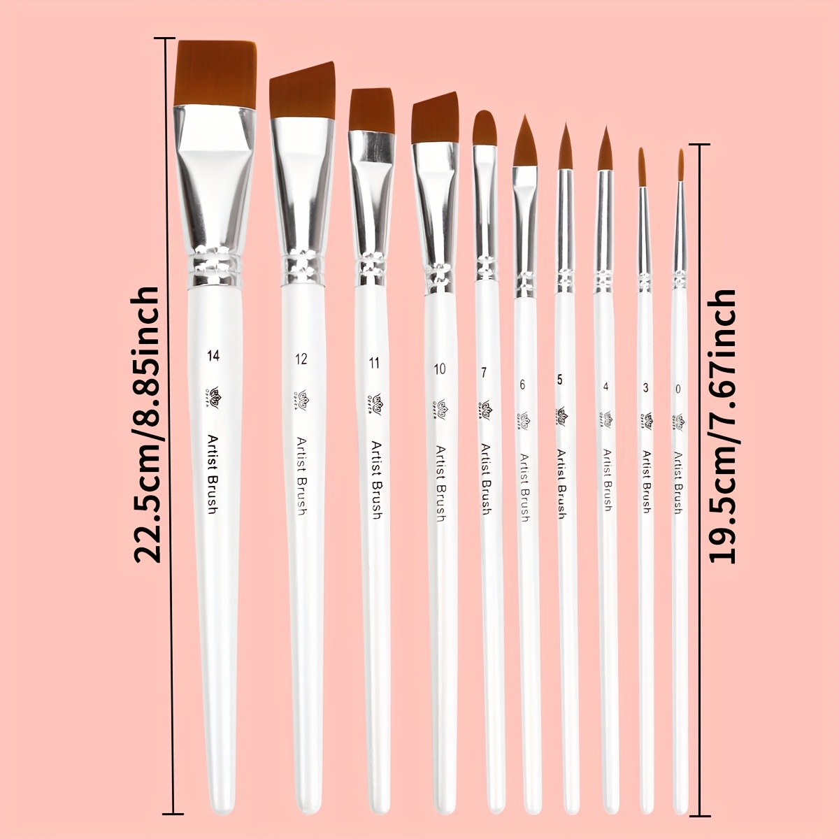 Image of 10pcs Premium Artist Paint Brush - Nylon Bristles For Acrylic, Watercolor & Oil Painting - Versatile Shapes For Professionals & Beginners, Ideal For Face Makeup Art Sipplies