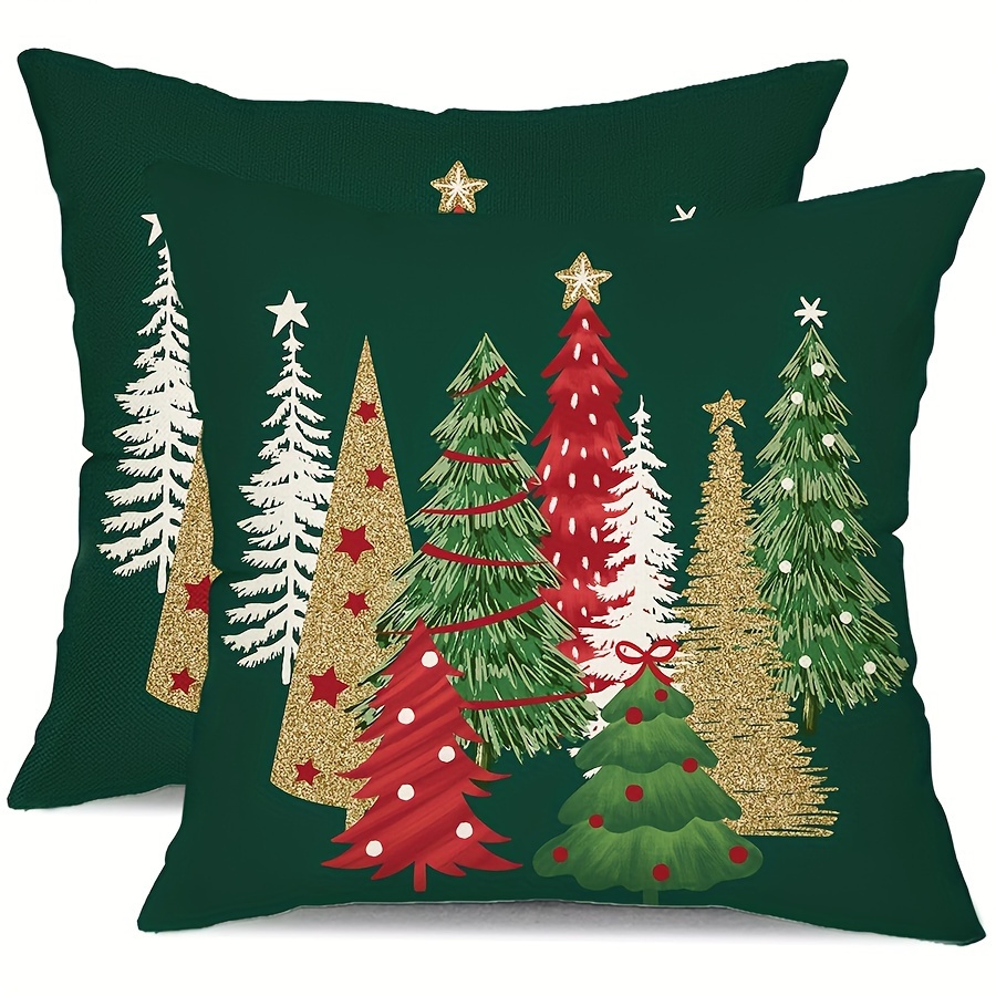 

Set Of 2 Linen Blend Christmas Pillow Cases 18x18 Inch Christmas Tree Decoration Green Throw Pillow Winter Christmas Decoration Home Sofa