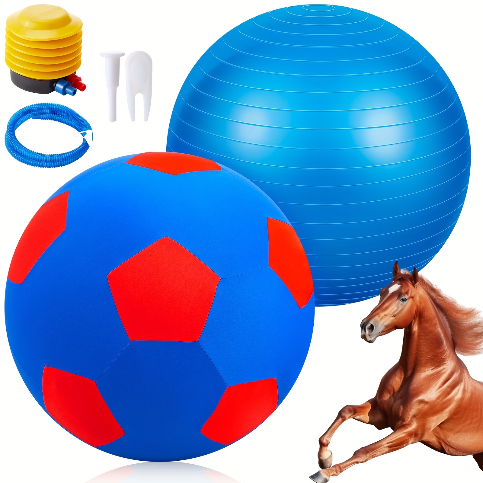 TEMU Herding Ball With Ball Cover Anti Please Watch Vcr For How To Inflation Horse Toys For Horses Stall Entertainment Play, Pump Included (blue, Stylish)