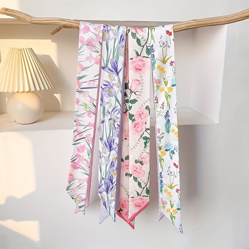 Image of 4pcs Send You A Small Pink Rose Long Scarf Women's Tied Hair Braid Hair Band Korean Ribbon Decorative Scarf