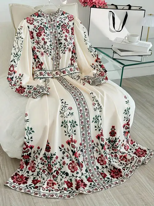 Plus Size - Plus Size - Plus Size Women'S Floral Print Lantern Sleeve Button-Up Elegant Dress Plus Size - Plus Size - Plus Size Women'S Floral Print Lantern Sleeve Button-Up Elegant Dress