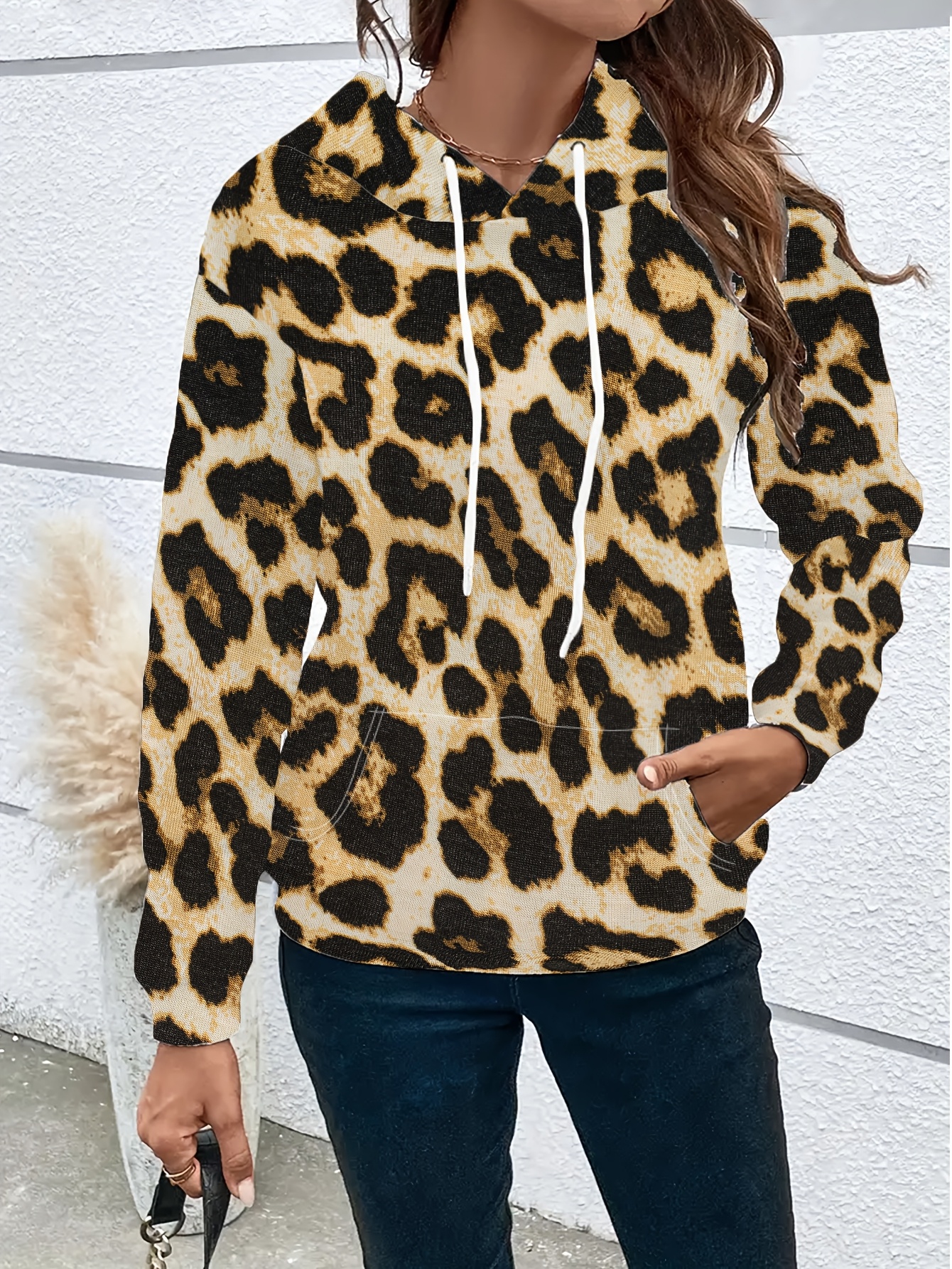 Oversized Hoodie Hoodie Leo Print Leopard Pants Men Fashion Zipper