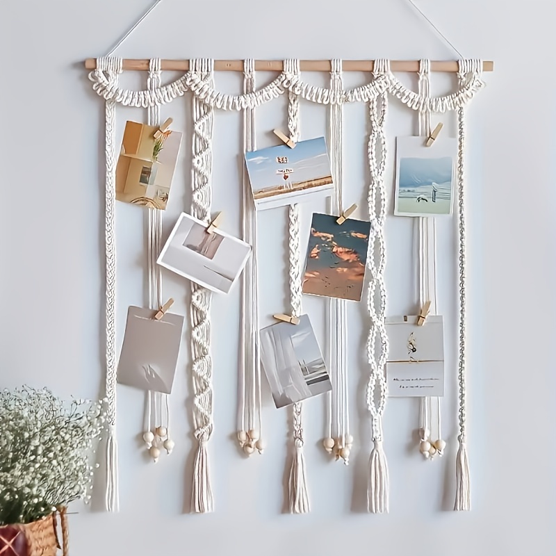 

Hanging Tassel Photo Display With 20 Wooden Clips, Woven Hanging Photo Storage, Collage Photo Frame, Bohemian Home Decoration Suitable For Living Room And Bedroom, Unique Birthday Gift