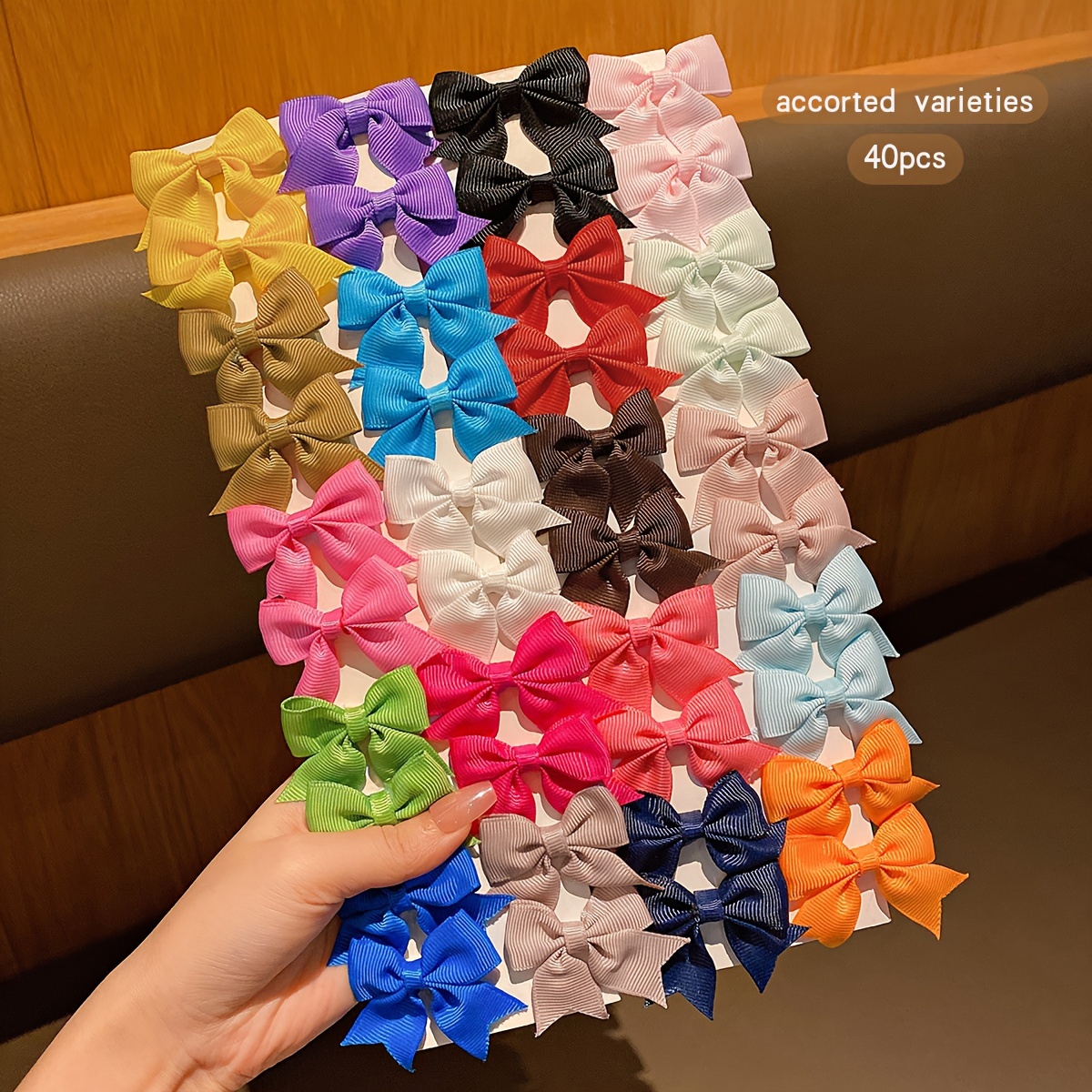 

40pcs Satin Bow Hair Clips For Teens - Assorted Colors, & Casual Wear