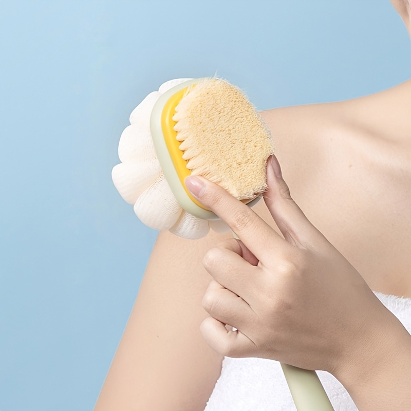 1pc long handled shower body brush with bristles loofah curved back scrubber for exfoliation massage and light beige   in 1 bath tool for men women   design exfoliating scrubber longhandle design durable scrubber soft mesh sponge Product details 4