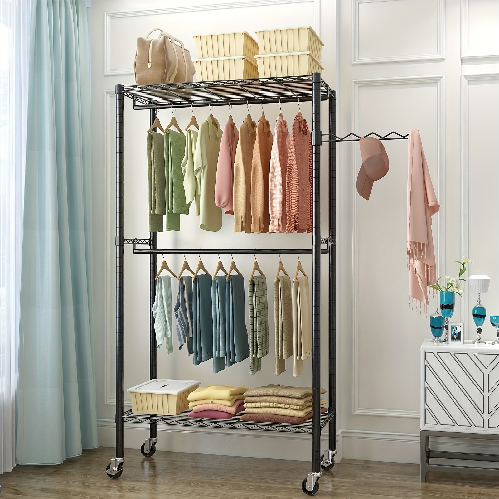 

1pc Iron Clothing Rack, 90*45*180cm, Of Steel, Double Horizontal , A Rotating , , , In .