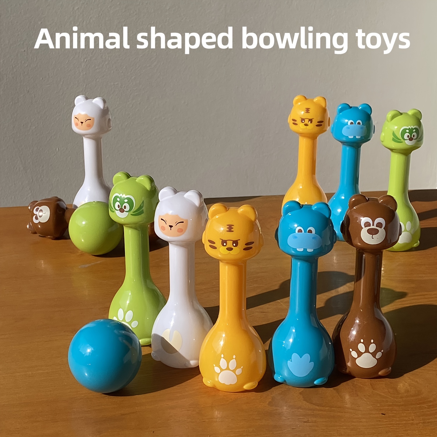 10 Bottles 2 Balls Novelty Bowling Toy Set Animal Shape Halloween Christmas Gift