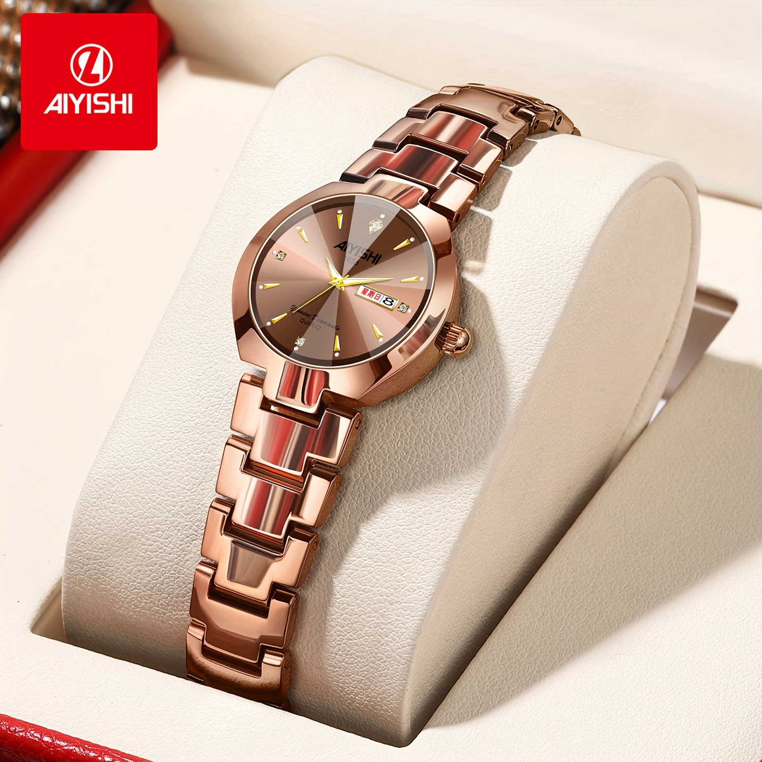 

The Aiyishi Lady's Elegant Retro 30m Water-resistant Watch, With Dual Calendar Small Round Dial Quartz Watch, Is An Ideal For Gifting.