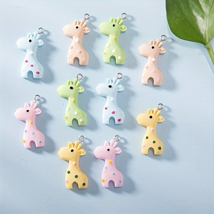 

10pcs Cute Giraffe Resin Charms - Cartoon Animal Pendants For Diy Necklaces & Bracelets, Fashionable Women's Jewelry Accessories