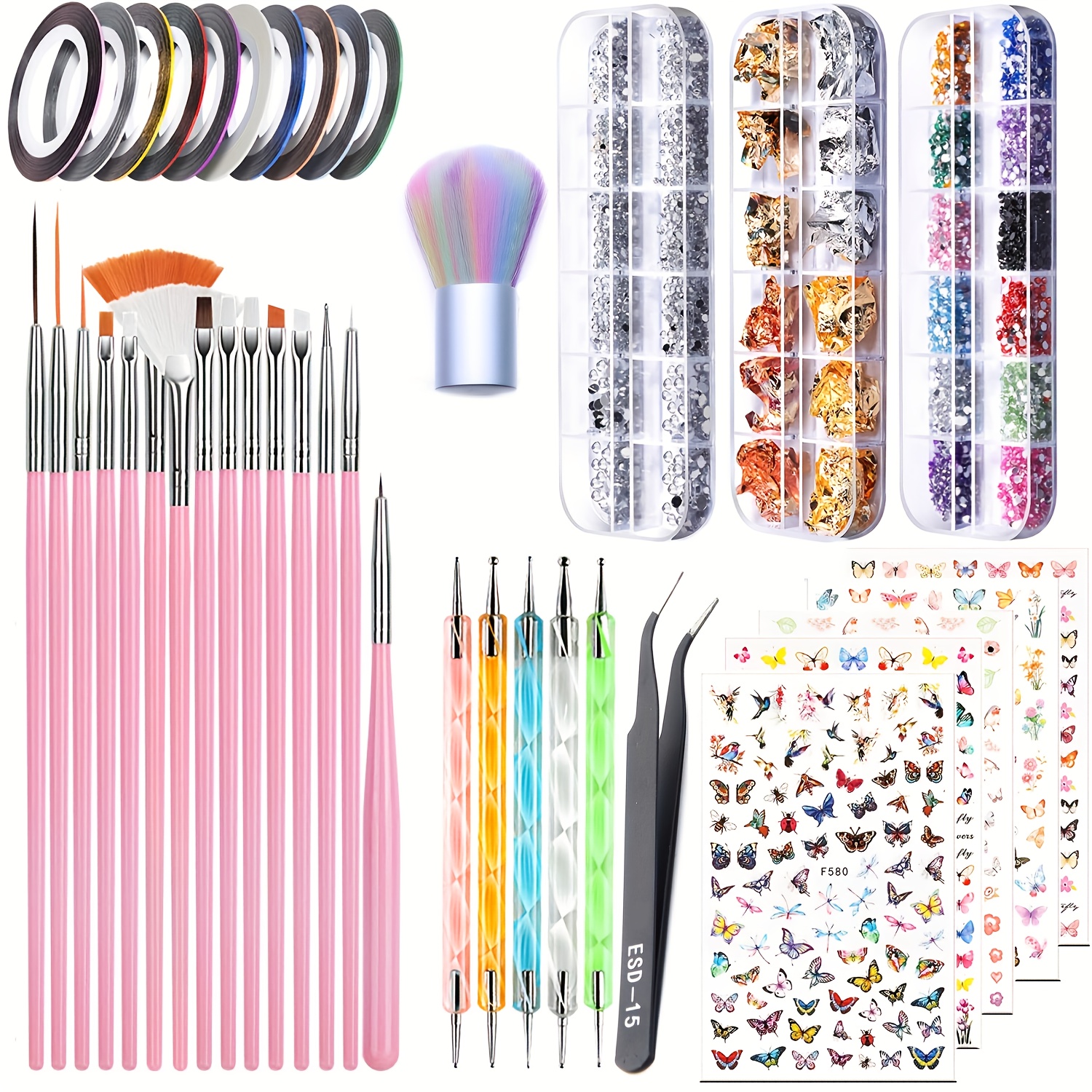 

15- Art Kit Brushes, Rhinestones, , , Stickers, And Formaldehyde-free Art Set